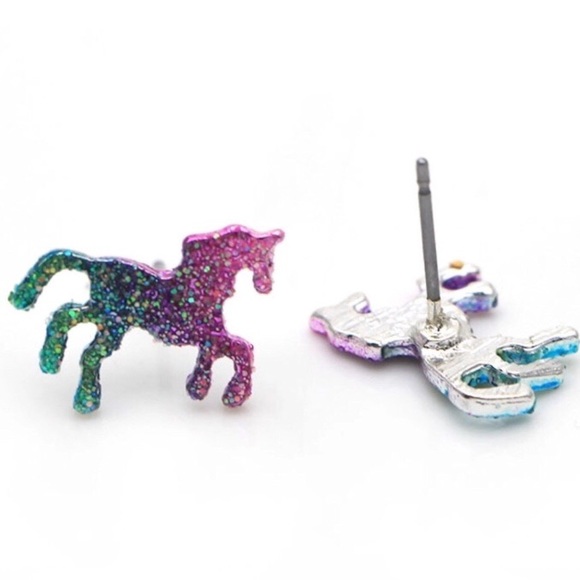 Unicorn Ombré Glitter Festival Sparkle Pierced Stud Earrings NIBag - Picture 3 of 8